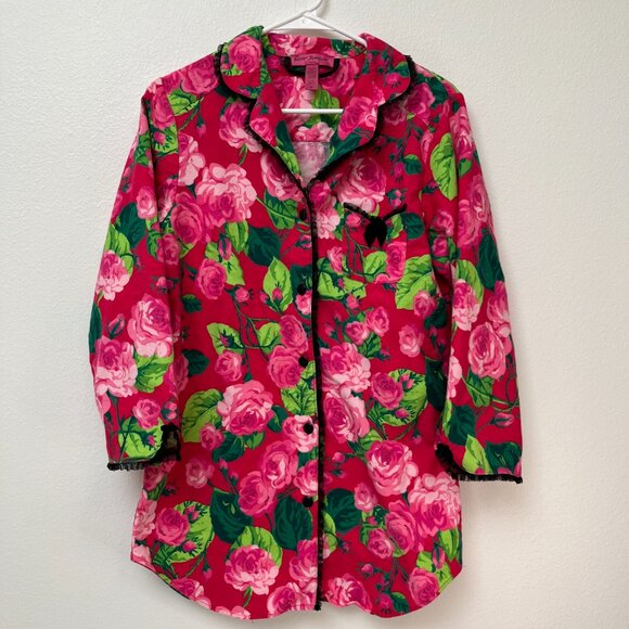 Betsey Johnson Other - Betsey Johnson Intimates Pajama Top Rose Pink Flannel Night Shirt Gown Size M